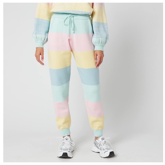 OLIVIA RUBIN Pants - Olivia Rubin Tilda Pastel Rainbow Stripe Knit Jogger Pants XS NWT